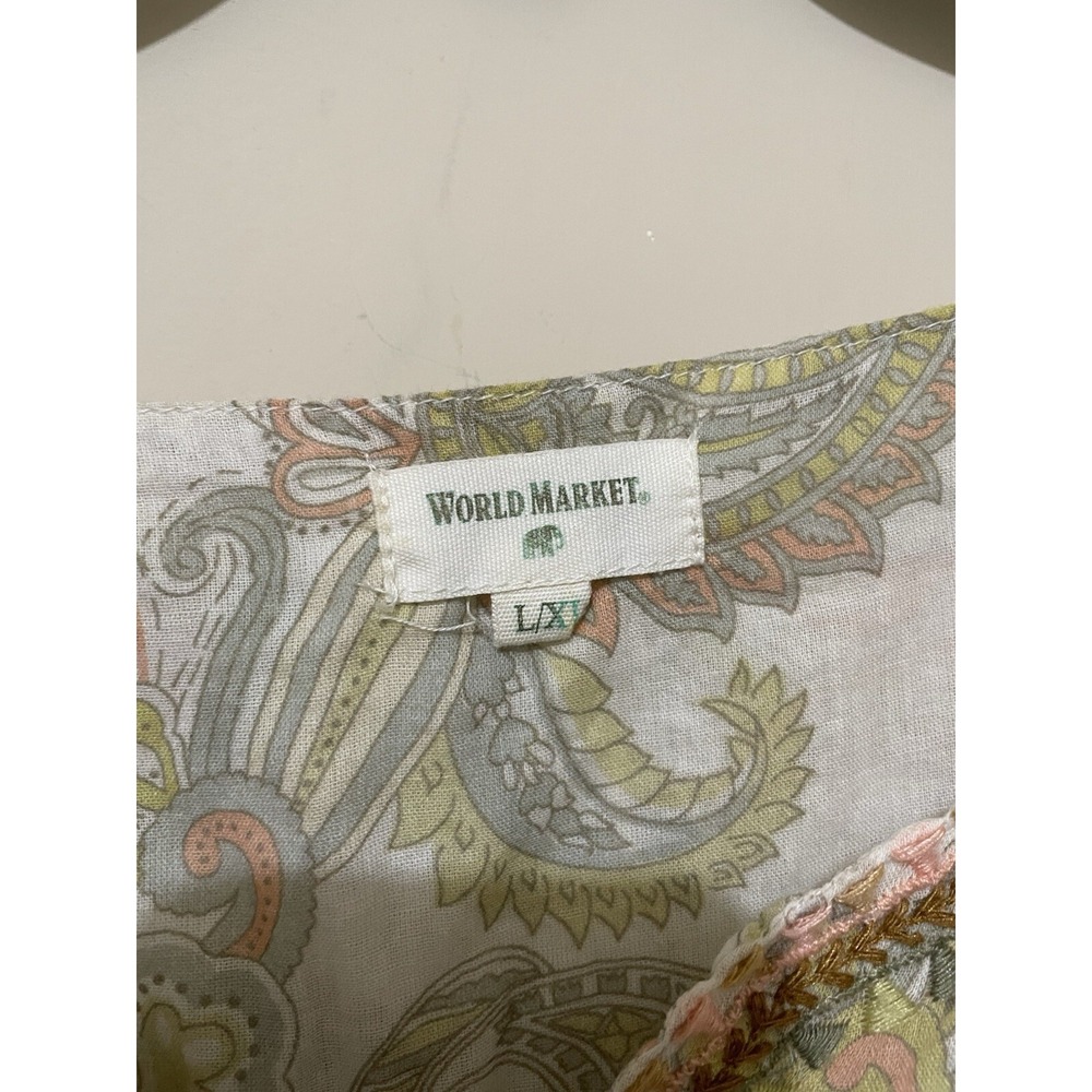 World Market Top Small Peasant Pleated Paisley Balloon Sleeve Babydoll Y2K Boho - Picture 3 of 7